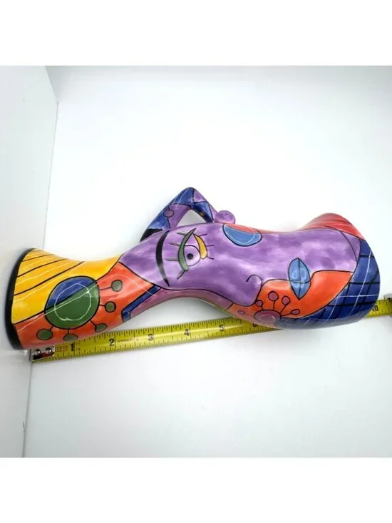 Muzeum Abstract Picasso Inspired Hand Painted Ceramic Candlestick Holder 10" - Picture 6 of 12